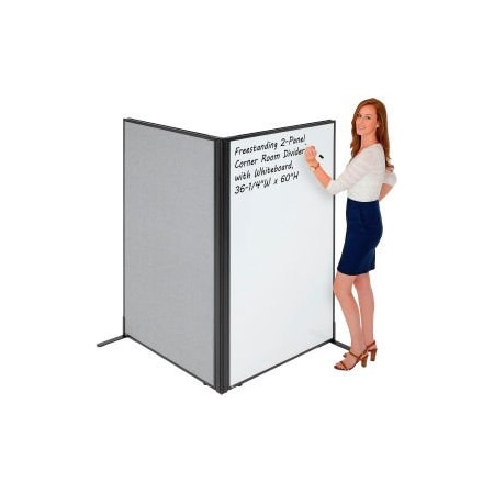 Global Equipment Interion    Freestanding 2-Panel Corner Room Divider with Whiteboard, 36-1/4"W x 60"H, Gray 695159GY